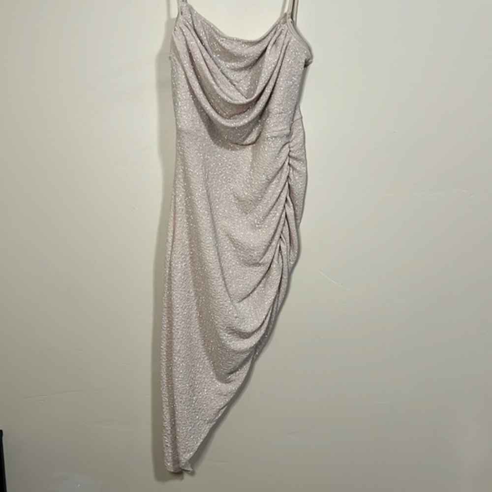 Windsor Asymetrical Sparkle Champagne Spaghetti Strap Cocktail Dress Women’s L